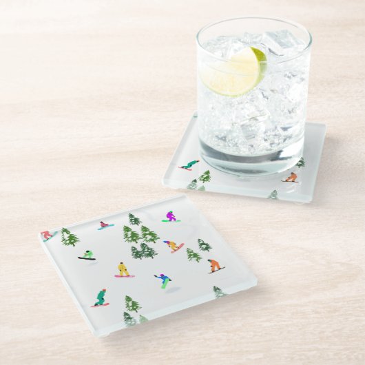 Freeride Snowboarder Snowboarding Illustratie Glazen Onderzetter (Schuin)