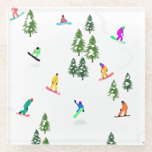 Freeride Snowboarder Snowboarding Illustratie Glazen Onderzetter (Voorkant)