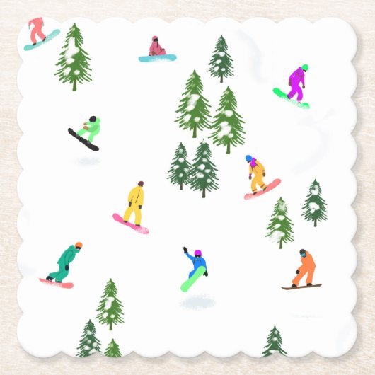 Freeride Snowboarder Snowboarding Illustratie Kartonnen Onderzetters (Voorkant)