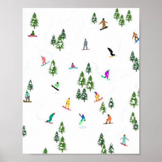 Freeride Snowboarder Snowboarding Illustratie Poster (Voorkant)