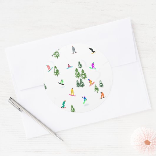 Freeride Snowboarder Snowboarding Illustratie Ronde Sticker (Envelop)