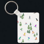 Freeride Snowboarder Snowboarding Illustratie Sleutelhanger<br><div class="desc">Koel-witte illustratiekunst met kleurrijke sneeuwboarders,  sneeuwboarden in bergen onder pijnbomen,  sparren,  vette bomen op vers sneeuwpoeder. Snowboard en xmas buitensport in een winterbos. Snowboarder giften. Snowboardkerstdecor.</div>