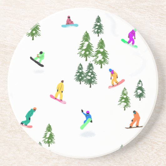 Freeride Snowboarder Snowboarding Illustratie Zandsteen Onderzetter (Voorkant)