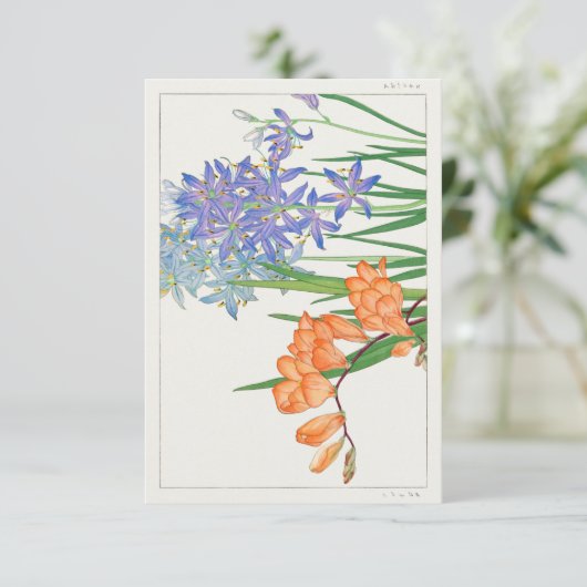 Freesia Flower Japans Woodblock Art van Tanigami Kaart (Staand voorkant)
