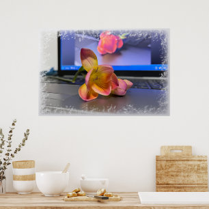 Freesia flower op het toetsenbord poster