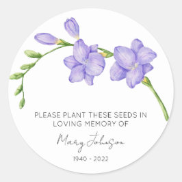 Freesia-herdenkingszaadpakket voor begrafenis ronde sticker
