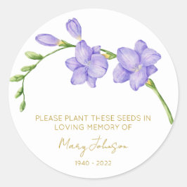 Freesia-herdenkingszaadpakket voor begrafenis ronde sticker