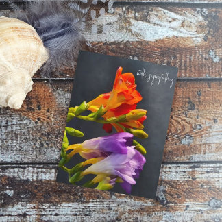 Freesia op een donkere achtergrond. Met medeleven Briefkaart
