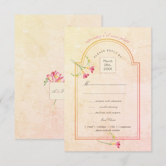Freesia Sunset Peach Waterverf RSVP Kaart (Voorkant / Achterkant)