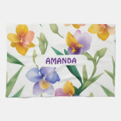 Freesia Waterverf Kleurrijke Gepersonaliseerde Pat Theedoek (Horizontaal)