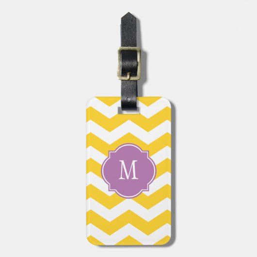Freesia & White Chevron Monogram Bagagelabel (Voorkant verticaal)