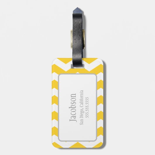Freesia & White Chevron Monogram Bagagelabel (Achterkant verticaal)