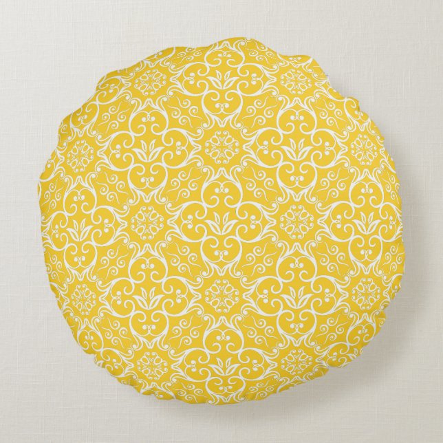 Freesia & White Damask Round Pillow Rond Kussen (Achterkant)
