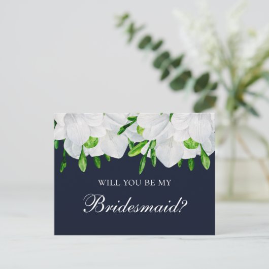 Freesia wil je mijn bruidsmeisje zijn. Bloemenvloo Briefkaart (Staand voorkant)