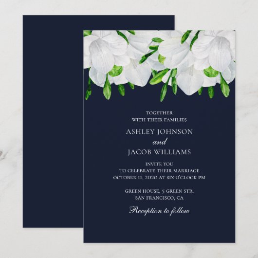 Freesia. Witte bloemen. Marine tuin bloemenbruilof Kaart (Voorkant / Achterkant)