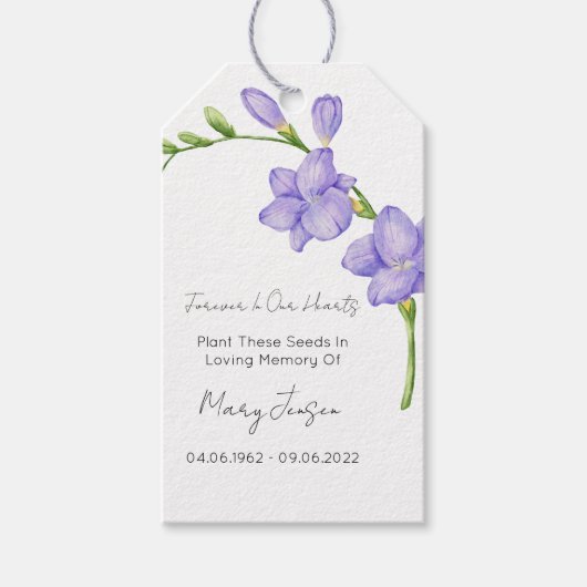 Freesia Zaadpakket Herdenking Funeral Geschenklabe Cadeaulabel (Voorkant)
