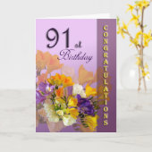 Freesias 91st Birthday Gefeliciteerd Kaart (Gele Bloem)