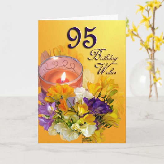 Freesias 95th Birthday Wishes Wenskaart Kaart (Gele Bloem)