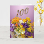 Freesias Happy 100th Birthday Wenskaart Kaart (Gele Bloem)
