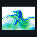 Freestyle BMX Rider in Cool Pop Art Style Poster<br><div class="desc">Een felblauwe en groene fietsenrijder die een freestyle stunts van een fiets doet. Kunstwerk in de kunststijl van de pop, afgeleid van een originele foto genomen op een fietsmodel show.</div>