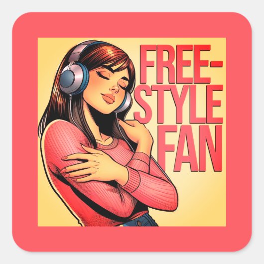 Freestyle Fan met jonge vrouw dragen hoofdtelefoon Vierkante Sticker (Voorkant)