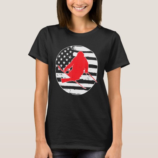 Freestyle Skiën Amerikaanse vlag Vlag 4th of July  T-shirt (Voorkant)