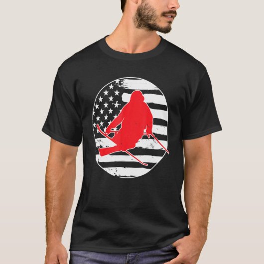 Freestyle Skiën Amerikaanse vlag Vlag 4th of July T-shirt (Voorkant)