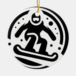 Freestyle Snowboarden Minimalistisch Zwart-wit Keramisch Ornament