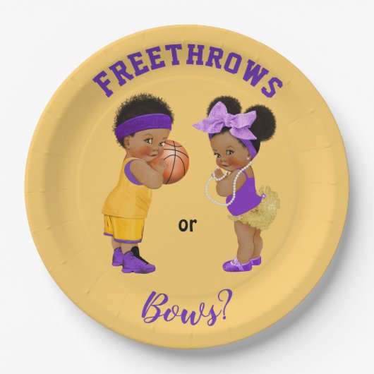 Freethrows of Bows Paars Gold Basketball Boy Girl Papieren Bordje (Voorkant)