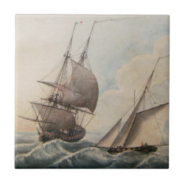 Fregat in een zwelling 17e eeuw tegeltje