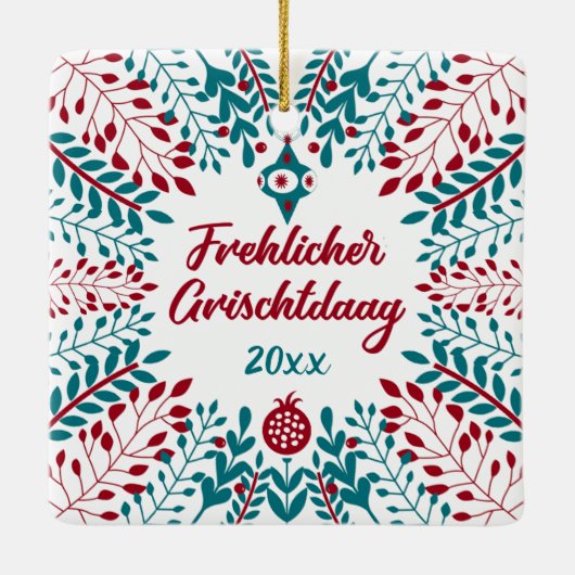 Frehlicher Grischtdaag, Pennsylvania Dutch Xmas Keramisch Ornament (Achterkant)