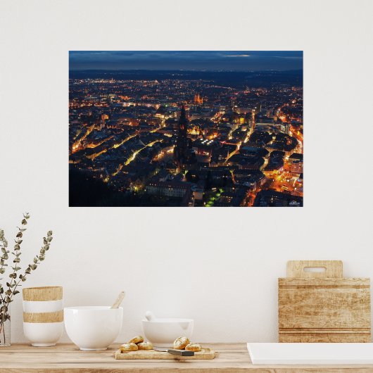 Freiburg bei Nacht Poster (Keuken)