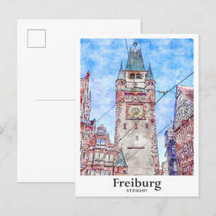 Freiburg Duitsland Reizen Waterverf Hand getekend Briefkaart