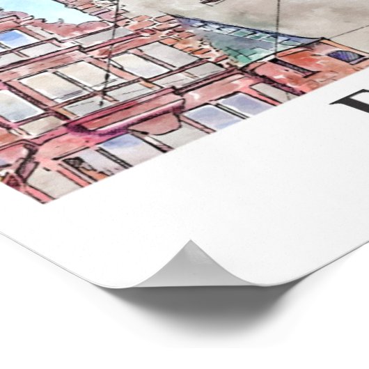 Freiburg Duitsland Reizen Waterverf Hand getekend Poster (Hoek)