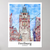 Freiburg Duitsland Reizen Waterverf Hand getekend Poster (Voorkant)