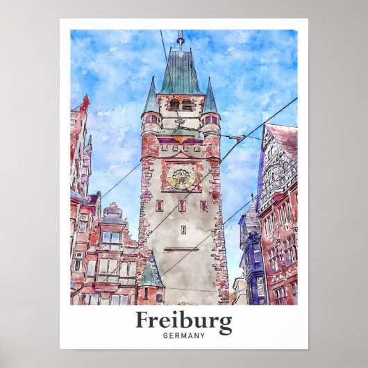 Freiburg Duitsland Reizen Waterverf Hand getekend Poster (Voorkant)