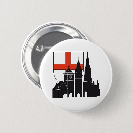 Freiburg Silhouette mit Wappen Ronde Button 5,7 Cm (Voorkant /achterkant)