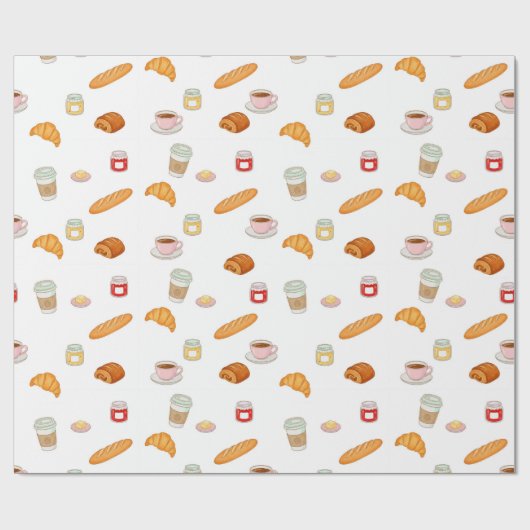French Bakery Morning Pattern Cadeaupapier (Vlak)