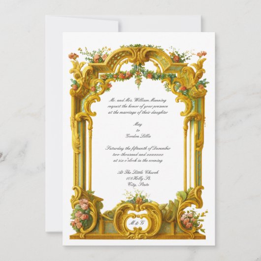 French Baroque Rococo Style Color Border Wedding Kaart (Voorkant)