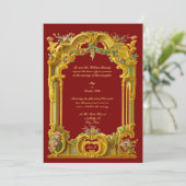 French Baroque Rococo Style Color Border Wedding Kaart (Staand voorkant)