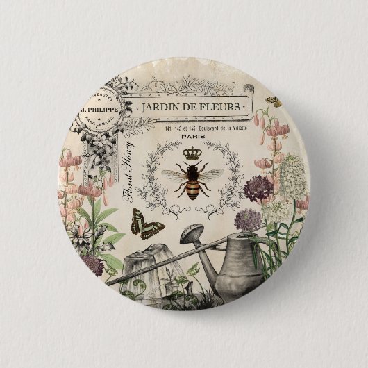 FRENCH BEE GARDEN RONDE BUTTON 5,7 CM (Voorkant)