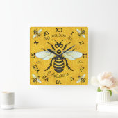 French Bee Honeycomb Family Name Elegant Honeybee Vierkante Klok (Huis)