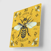 French Bee Honeycomb Family Name Elegant Honeybee Vierkante Klok (Hoek)