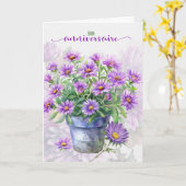French Birthday Bon Anniversaire Purple Asters Kaart (Gele Bloem)