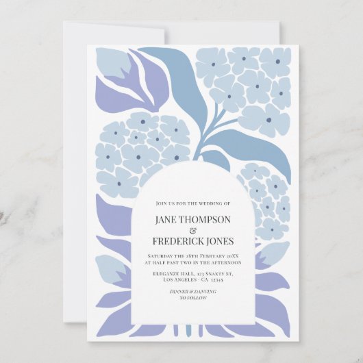 French Blue Abstract Floral Modern Spring Wedding Kaart (Voorkant)