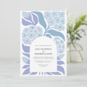 French Blue Abstract Floral Modern Spring Wedding Kaart (Staand voorkant)