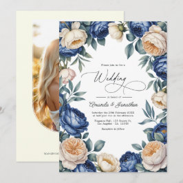 French Blue and Ivory Watercolor Floral Wedding Kaart