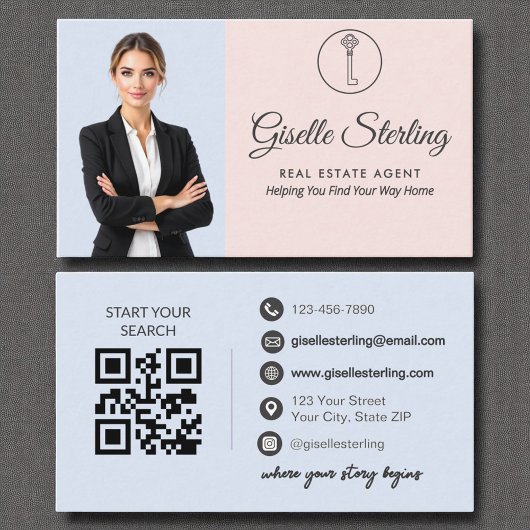 French Blue Blush Foto Makelaar QR Code Visitekaartje
