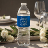 French Blue Botanical Crest Wedding Monogram Waterfles Etiket