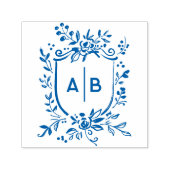 French Blue Botanical Crest Wedding Monogram Zelfinktende Stempel (Design)